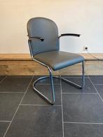 8 Gispen 413 stoelen , chroom, grijs leder, Huis en Inrichting, Stoelen, Design, Zo goed als nieuw, Metaal, Grijs