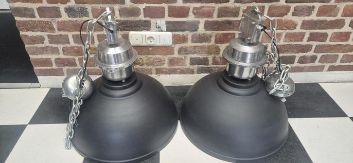 Twee Industriële Hanglampen, Huis en Inrichting, Lampen | Hanglampen, Zo goed als nieuw, Minder dan 50 cm, Ophalen