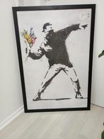 BANSKY bloemen gooier 60 bij 90 cm houten lijst plastic glas, Ophalen of Verzenden