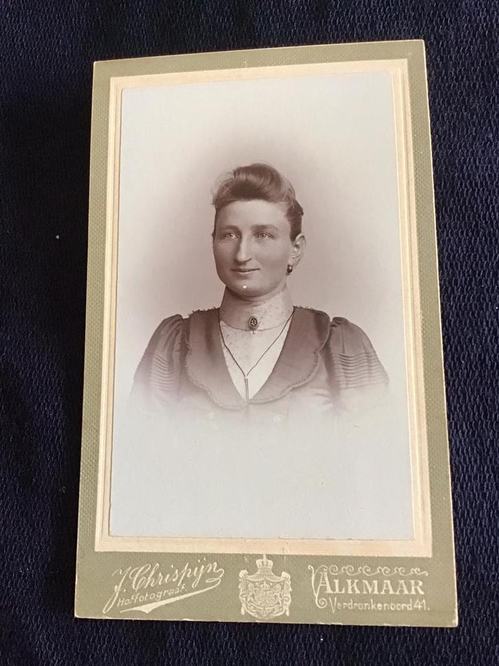 CDV, Dame, J. Chrispijn, Alkmaar, Carte de Visite 2, Verzamelen, Foto's en Prenten, Gebruikt, Foto, Voor 1940, Ophalen of Verzenden