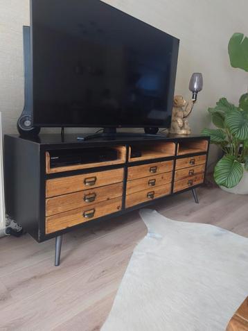 ZGAN TV- meubel 158x58x40, Industriële look zwart/hout kleur