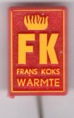 F.K. Frans Koks Warmte geel op plastic speldje M_189 ), Verzamelen, Speldjes, Pins en Buttons, Verzenden, Zo goed als nieuw, Merk