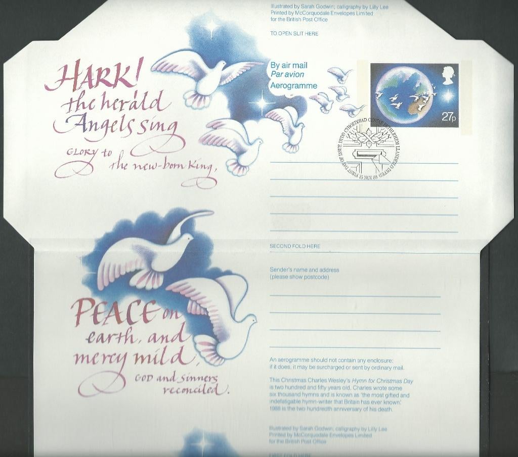 ENGELAND 1988 27p. Kerstmis Airletter, Greiner: 126 /Michel:, Verzenden, Gestempeld