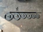 Halter stang met rubberen schijven all4 gym, Gebruikt, Halterstang, Schijven, Ophalen of Verzenden