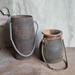 1x Sober landelijk houten potje kruikje met touw *Etage3*, ., Ophalen of Verzenden, Zo goed als nieuw, .