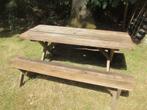 (Picnic) Tafel + 2 banken, Ophalen, Gebruikt, Rechthoekig, Hout