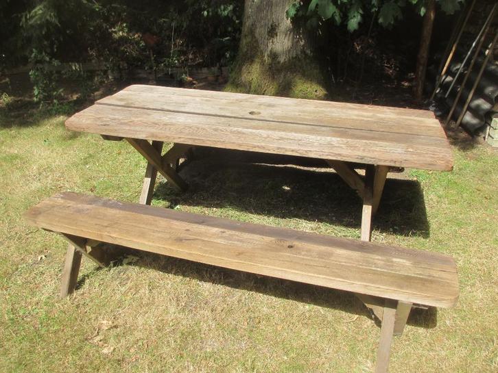 (Picnic) Tafel + 2 banken, Tuin en Terras, Picknicktafels, Gebruikt, Rechthoekig, Hout, Ophalen