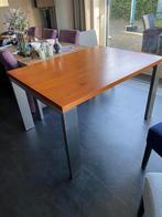 Massief eettafel met RVS poten, Ophalen, 100 tot 150 cm, 50 tot 100 cm, Zo goed als nieuw
