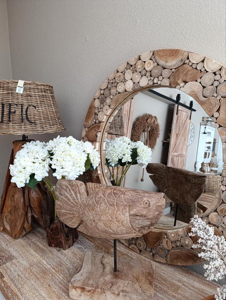 Teakhouten decoratie vis op sokkel nieuw, Huis en Inrichting, Woonaccessoires | Overige, Nieuw, Ophalen of Verzenden