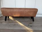 Hocker cognac bruin leer, Huis en Inrichting, Banken | Voetenbanken en Poefen, Ophalen, Minder dan 50 cm, Gebruikt, 100 tot 125 cm