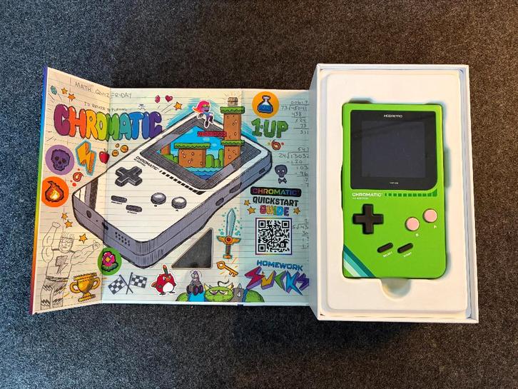 Modretro Chromatic 1st Edition - inclusief Tetris, Spelcomputers en Games, Games | Nintendo Game Boy, Zo goed als nieuw, Overige genres