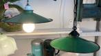 2x Brocante oud emaille hanglampje - lampje / groen, Gebruikt, Ophalen of Verzenden, Nvt, Metaal
