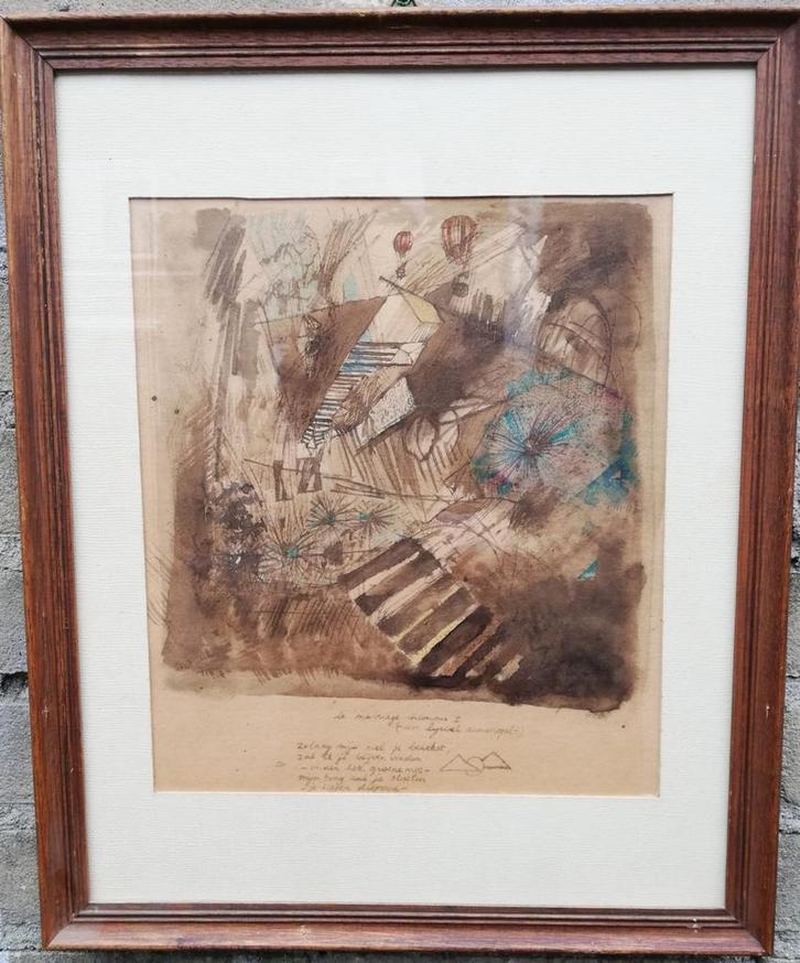 Aquarel abstract. Sign 34/42 cm., Antiek en Kunst, Kunst | Schilderijen | Abstract, Ophalen