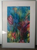 Tina Renking - Bloem ecoline en oliepastelkrijt op papier, Ophalen of Verzenden