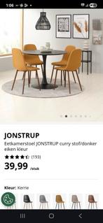 4x eetkamerstoelen JONSTRUP curry stof/donker eiken kleur, Ophalen, Overige kleuren, Zo goed als nieuw, Vier