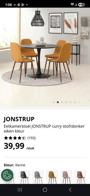 4x eetkamerstoelen JONSTRUP curry stof/donker eiken kleur beschikbaar voor biedingen
