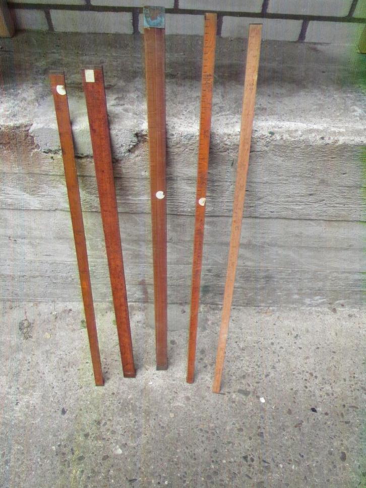 6 antieke Maat/Meet stokken van hout verschillende landen, Antiek en Kunst, Curiosa en Brocante, Ophalen of Verzenden
