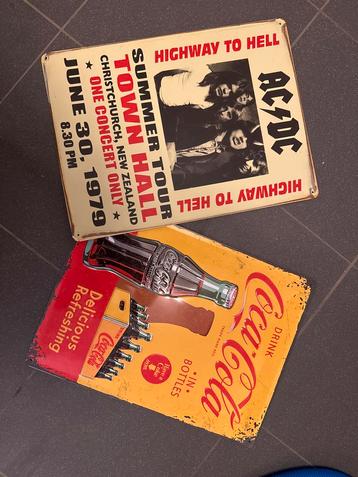 Vintage AC/DC & Coca-Cola Metalen Borden beschikbaar voor biedingen