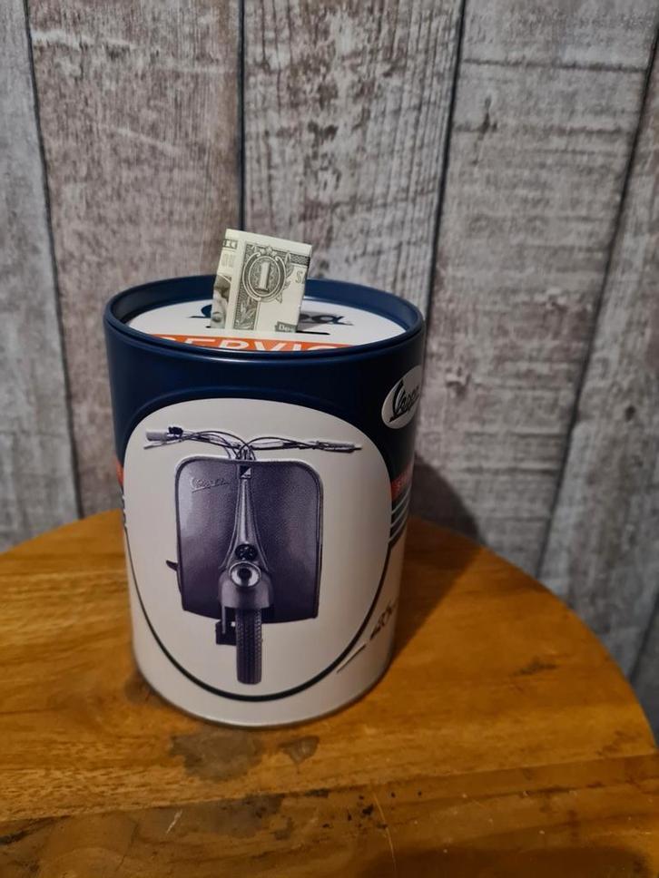 Blikken spaarpot vespa, Verzamelen, Merken en Reclamevoorwerpen, Nieuw, Gebruiksvoorwerp, Ophalen of Verzenden