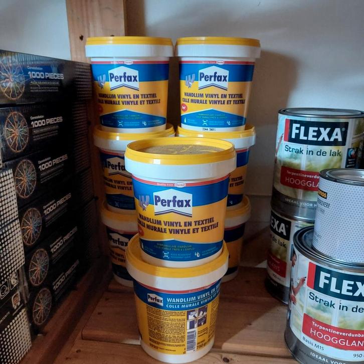 Perfax Wandlijm Vinyl en Textiel - 750g, Doe-het-zelf en Verbouw, Verf, Beits en Lak, Nieuw, Verf, Minder dan 5 liter, Geel, Ophalen of Verzenden
