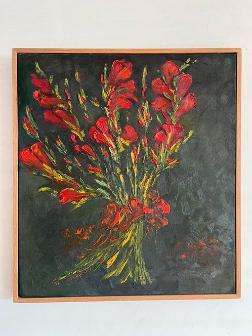 Bloemstilleven schilderij olieverf op doek Langeweg, Antiek en Kunst, Kunst | Schilderijen | Klassiek, Ophalen of Verzenden