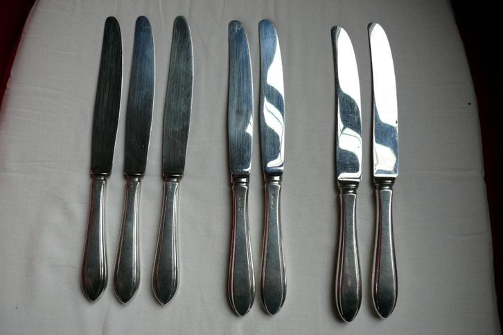 diner-messen. zilver plate 6x, ( +1  gratis)    24 cm lang, Huis en Inrichting, Keuken | Bestek, Gebruikt, Overige materialen