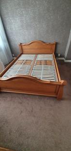 Eiken bed en commode set, Ophalen, Bruin, Tweepersoons, 160 cm