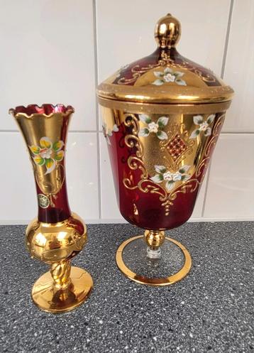 Vintage robijn rood glas set murano met goud beschikbaar voor biedingen