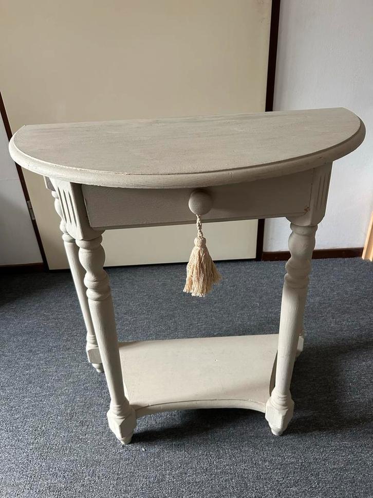 Vintage Halve Maan Console gang wandtafel Tafel - Beige, Huis en Inrichting, Tafels | Bijzettafels, Gebruikt, Overige vormen, Hout