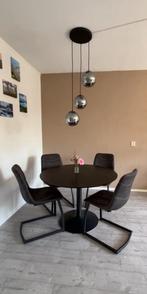 4 stoelen microleder antraciet/bruin, Huis en Inrichting, Stoelen, Ophalen, Gebruikt, Bruin, Vier