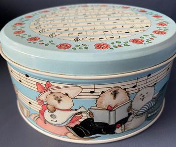 Blik met poezen en muzieknoten Ø14 x 6.5cm - vintage beschikbaar voor biedingen