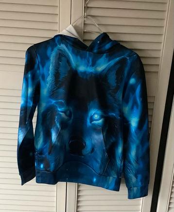 (J) Blauwe Wolf Hoodie kindermaat M = maat 146/152 beschikbaar voor biedingen