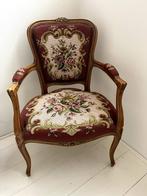 Mooie antieke, houten stoel met geborduurde stof, Antiek en Kunst, Ophalen