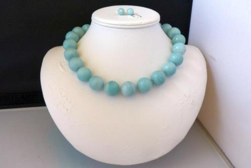 AMAZONIET ketting/oorhanger-set, Sieraden, Tassen en Uiterlijk, Antieke sieraden, Zilver, Met edelsteen, Verzenden