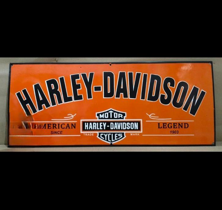 harley davidson emaille reclamebord, Verzamelen, Merken en Reclamevoorwerpen, Gebruikt, Reclamebord, Ophalen of Verzenden