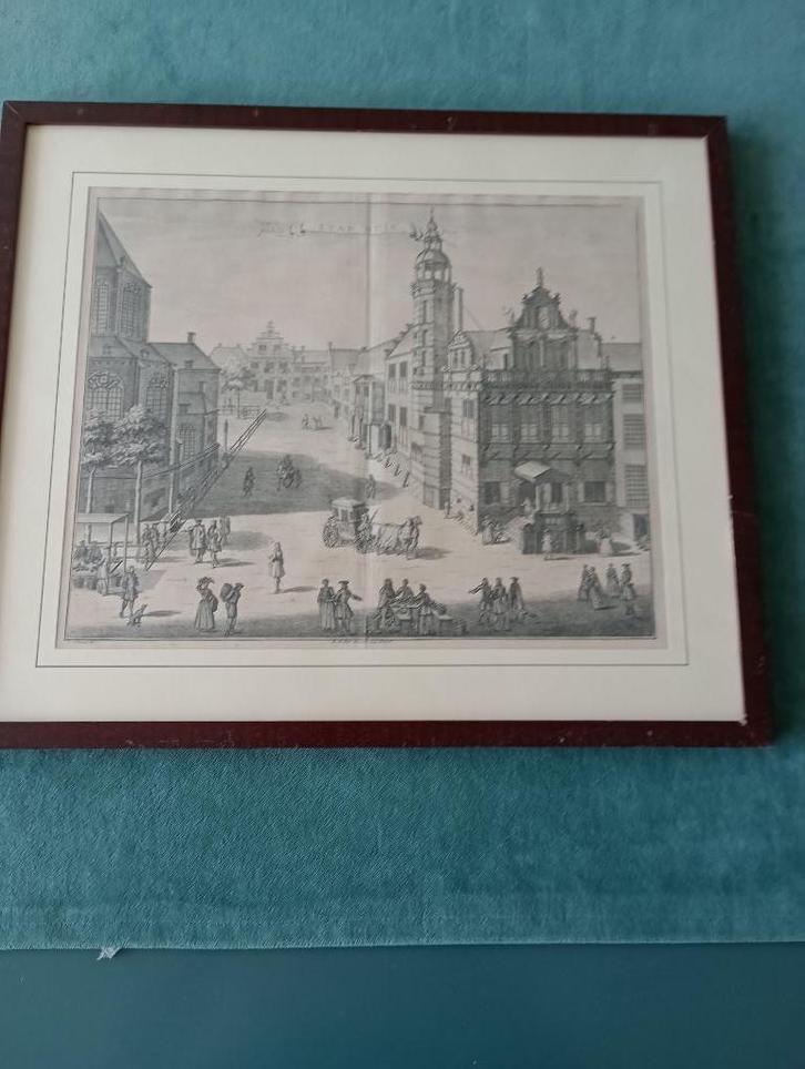 Kopergravure van G. van Giessen Stad huis van Den Haag 1730, Antiek en Kunst, Kunst | Etsen en Gravures, Ophalen