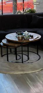 Set van 3 mangohouten salontafels, Huis en Inrichting, Tafels | Bijzettafels, Ophalen, Gebruikt, Rond, Hout