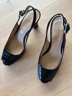 Prachtige Unisa zwart leren schoenen peeptoe slingback, Kleding | Dames, Schoenen, Ophalen of Verzenden, Zo goed als nieuw, Zwart