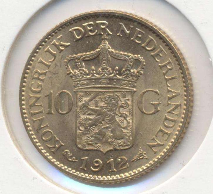 Nederland 10 Gulden 1912 Wilhelmina, Postzegels en Munten, Edelmetalen en Baren, Goud, Ophalen of Verzenden