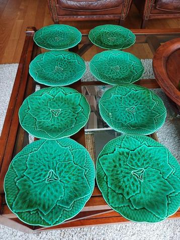 8 bord Franse brocante barbotine kool druif Gien Primefleur beschikbaar voor biedingen