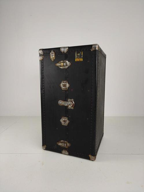 Antieke Belber stoomkoffer van zwart leer 1924 reisgarderobe, Sieraden, Tassen en Uiterlijk, Koffers, 70 cm of meer, 55 cm of meer