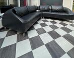 Leolux bank, Vol de Reve, zwart leer, Ophalen, Gebruikt, Design, Hoekbank