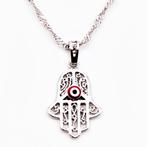 Ketting + Hand van Fatima met Rood Turks Oog - Dames, Sieraden, Tassen en Uiterlijk, Kettingen, Verzenden, Nieuw, Zilver, Overige materialen
