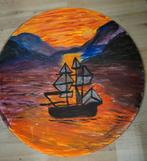 Schilderij van een zeilschip bij zonsondergang, Antiek en Kunst, Kunst | Schilderijen | Abstract, Ophalen