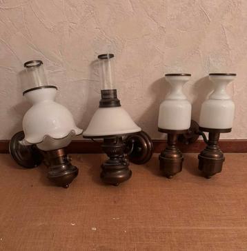 Set van 6 klassieke wandlampen – messingkleur, glas beschikbaar voor biedingen