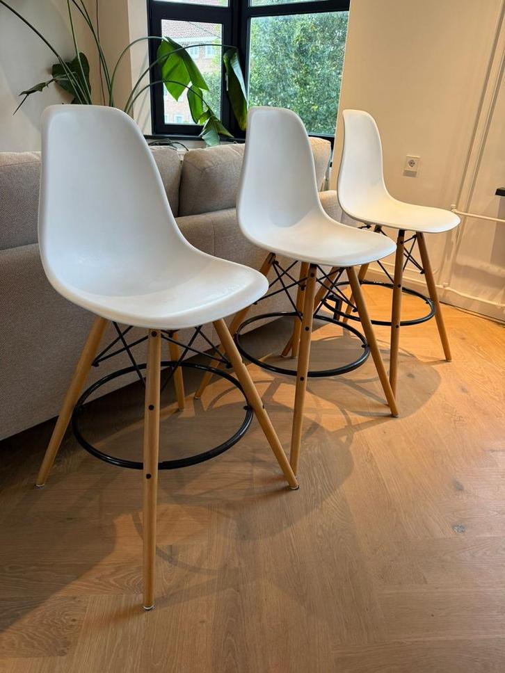 Witte barkrukken - set van 3, Huis en Inrichting, Stoelen, Gebruikt, Drie, Kunststof, Wit, Ophalen