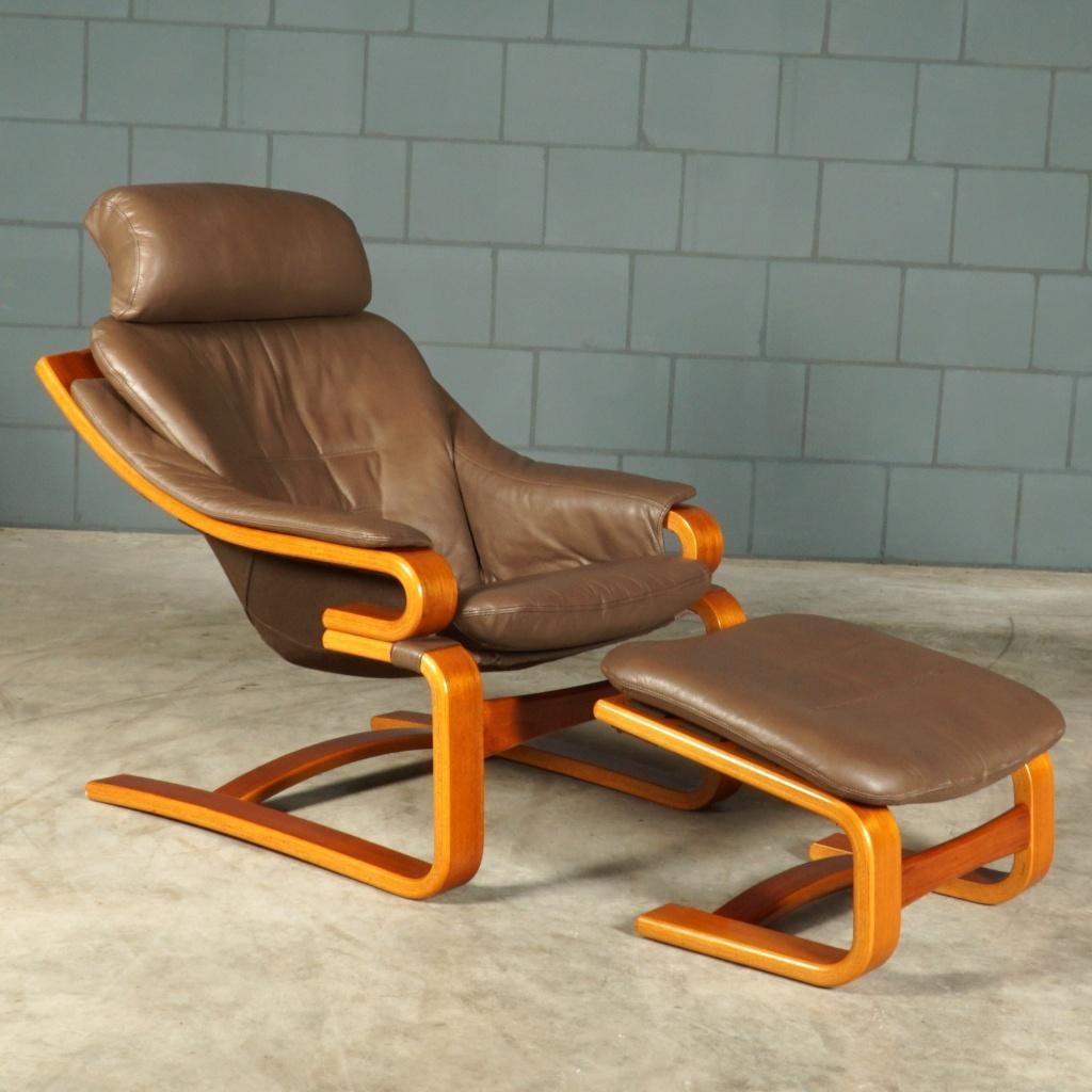 Deense “Apollo” fauteuil met hocker – Svend Skipper – '70, Minder dan 50 cm, Vintage, 75 tot 100 cm, Ophalen of Verzenden
