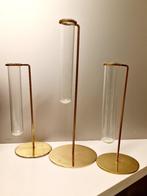 Minimalistische glazen vaashouders - set van 3 goudkleurig, Huis en Inrichting, Woonaccessoires | Vazen, Ophalen of Verzenden