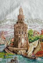 Borduurwerk, zijde, kerk, schip, vintage, Hobby en Vrije tijd, Borduren en Borduurmachines, Ophalen