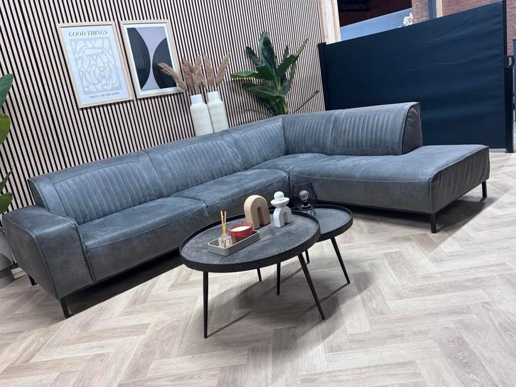 ZGAN Industriële Hoekbank Parijs Microleer - Grijs - 303x225, Huis en Inrichting, Banken | Bankstellen, Zo goed als nieuw, Hoekbank